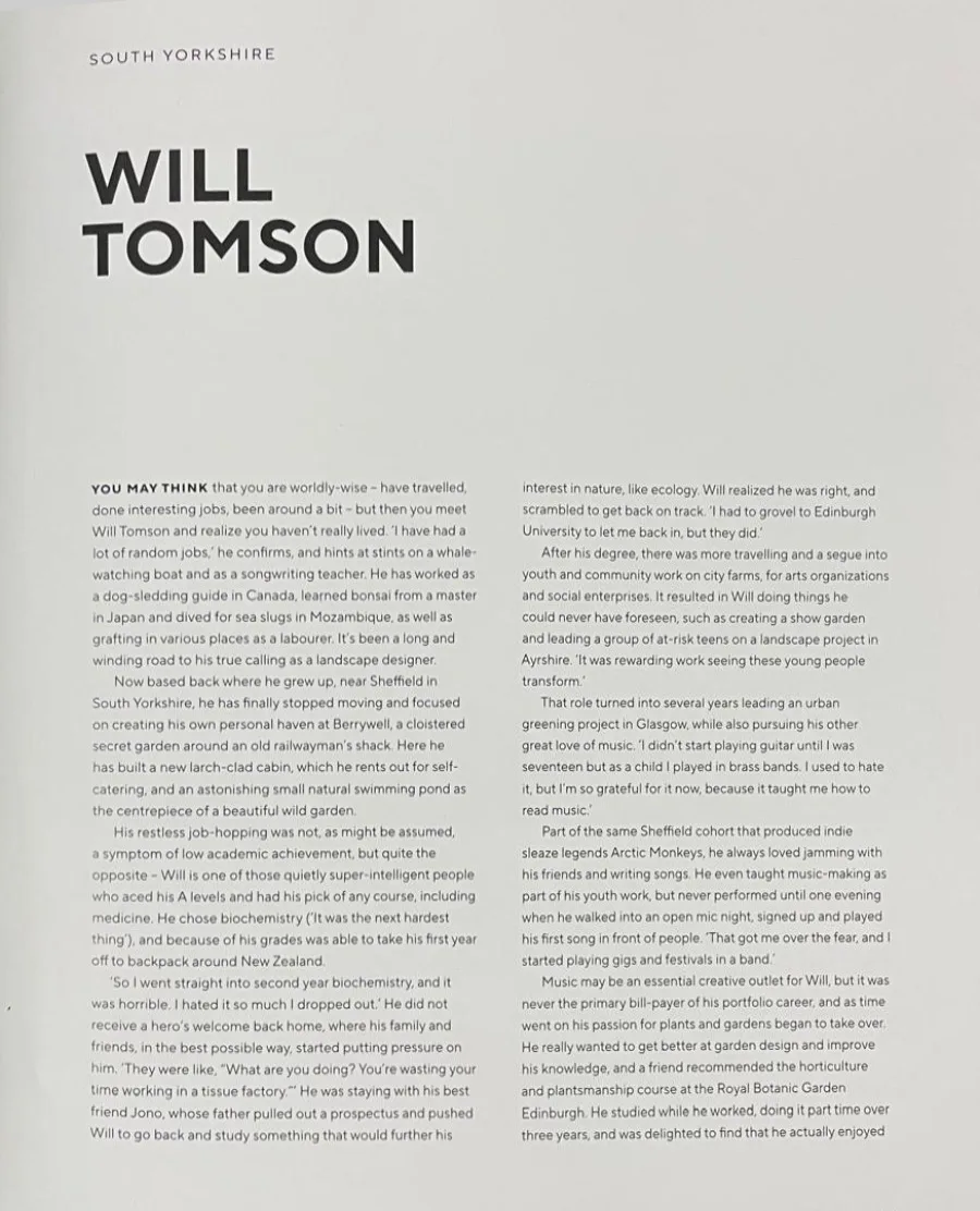 The Creative Gardener, 2026 — chapter opening page on Will Tomson, South Yorkshire